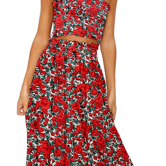 Floral Smocked Two-Piece Maxi Dress Set | Cottagecore Boho Summer Aesthetic | L - Picture 3 of 8